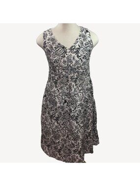 Charter Club Womens Sleeveless A-Line Dress White Black Paisley Floral Size 12